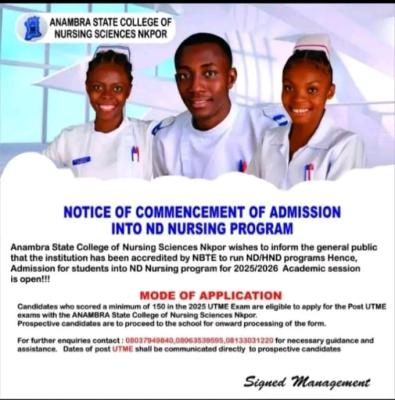 Anambra State College of Nursing Sciences, Nkpor ND/HND Admission form